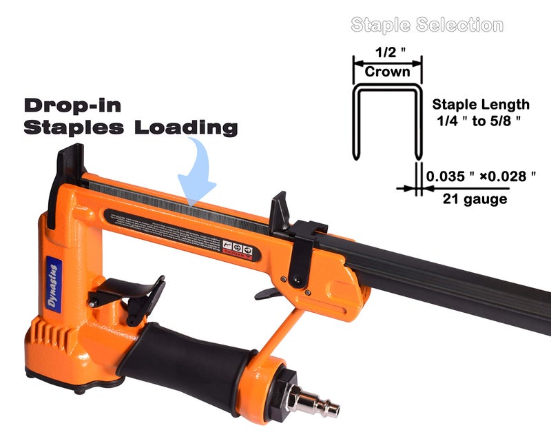 Dynastus Pneumatic Upholstery Staple Gun, 21 Gauge 1/2" Wide Crown Air Stapler Kit, by 1/4-Inch to 5/8-Inch, 1/4-Inch to 5/8-Inch, with 3000 Staples, Orang - Image 3